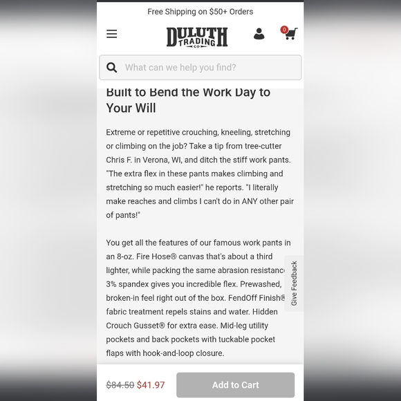 Men's Duluth Trading Flex Firehose Brown Relaxed Fit Cargo Pants 40 X 34 - Picture 5 of 8